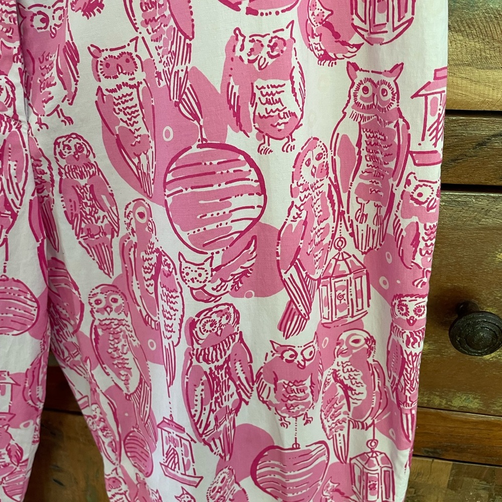 Lilly Pulitzer Pink and White Capri Owl Pants - Picture 4 of 6
